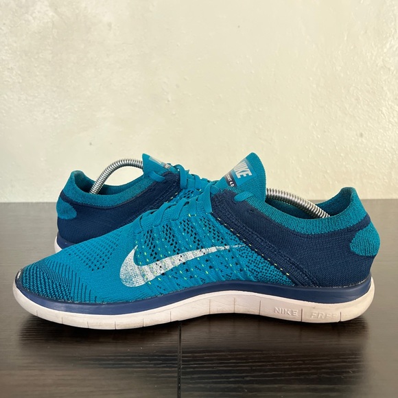 Size 11 - Nike Free 4.0 Flyknit Men's Running 631053-401 Turquoise Pre-Owned - Picture 6 of 8